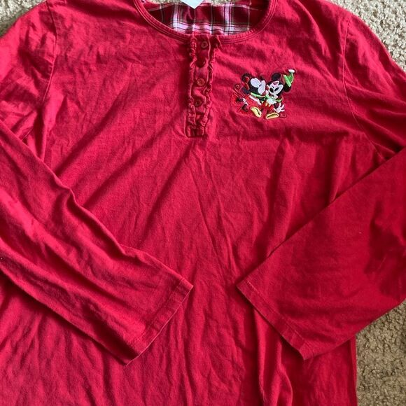 Disney Mickey and Minnie Mouse Love and Kisses Embroidered Womens Pajama Tshirt - Picture 1 of 4